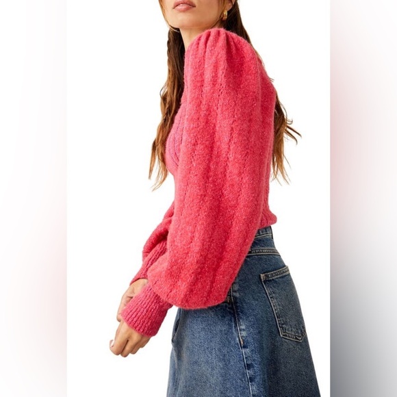 FREE PEOPLE Katie Mix Stitch Square Neck Sweater Pink size small - Picture 3 of 4